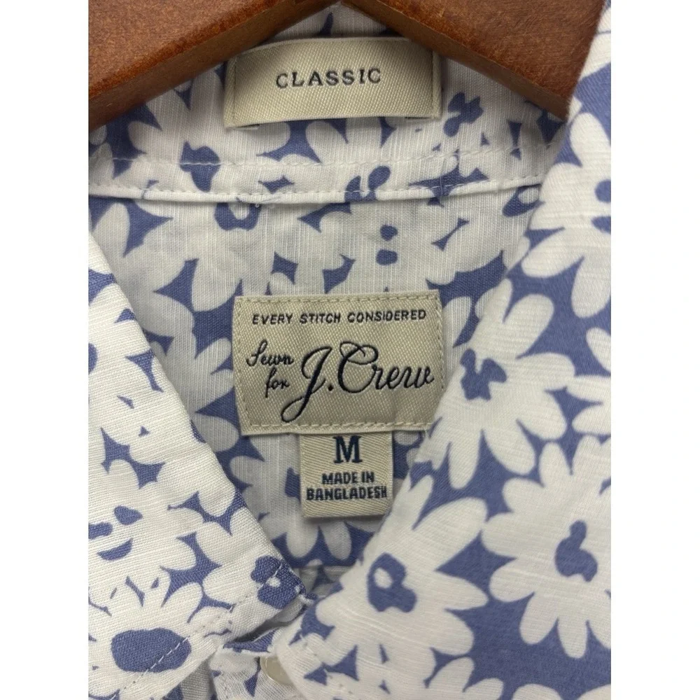 J Crew Classic Linen Blend Blue Floral Short Sleeve Shirt Mens M - Picture 4 of 11